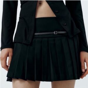 Zara Black Pleated Mini Skort with Belt